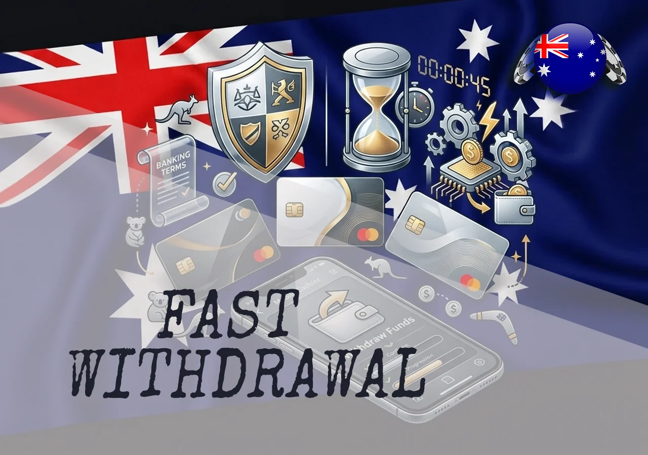Explanation of a fast withdrawal casino in Australia with withdrawal request, payment gateway, verification, and fund arrival